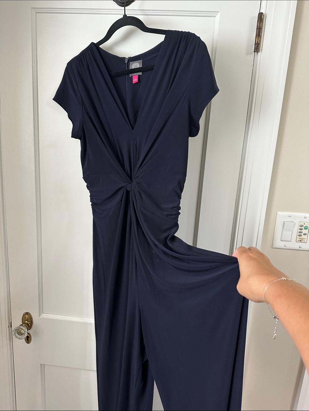 Vince Camuto Navy One-Shoulder Twist Jumpsuit with Cap Sleeve